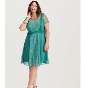 Torrid Teal Lace & Mesh Skater Dress